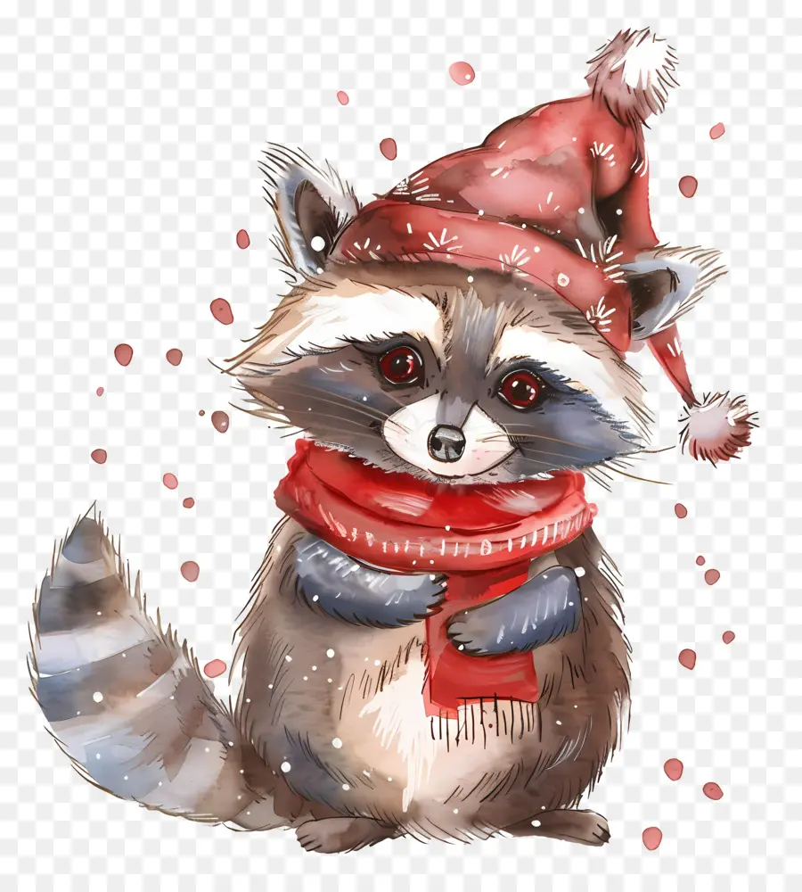 Rakun Natal，Rakun Dengan Santa Hat PNG