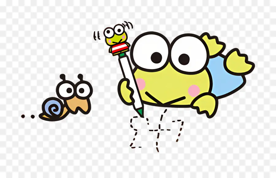 Keroppi，Katak Dengan Pensil PNG