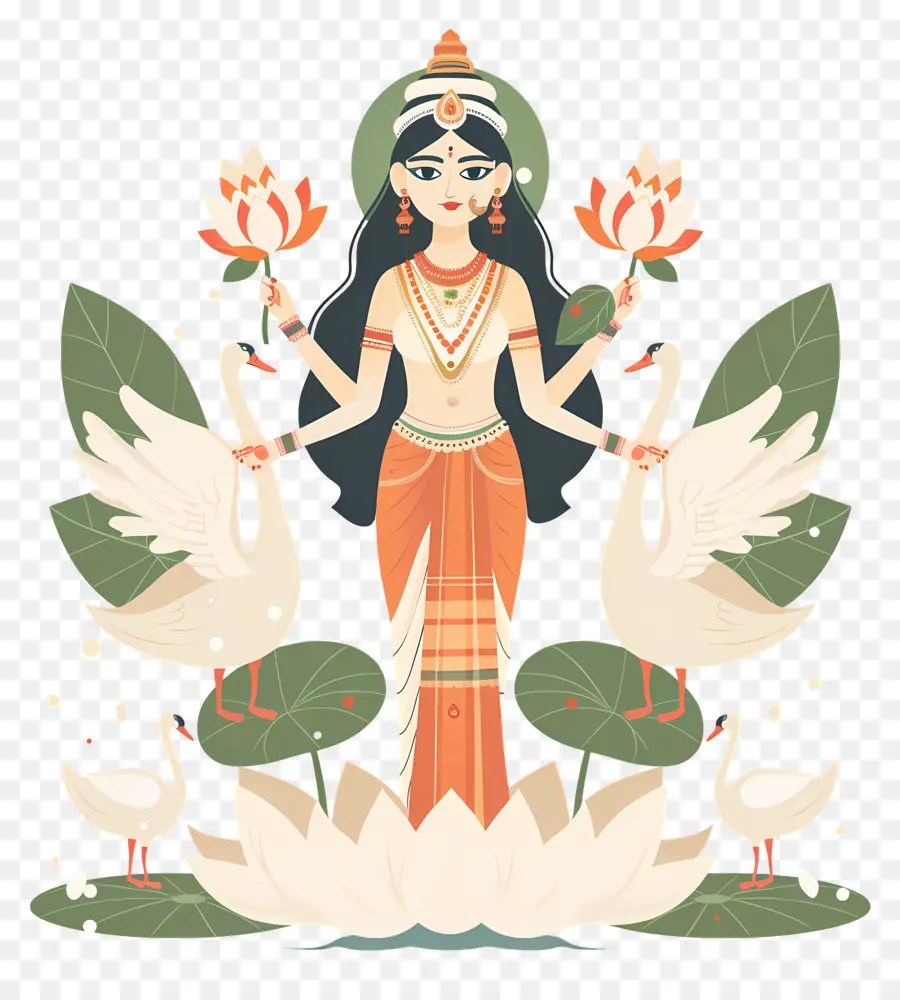 Vasant Panchami，Ilustrasi Dewi Dengan Angsa PNG