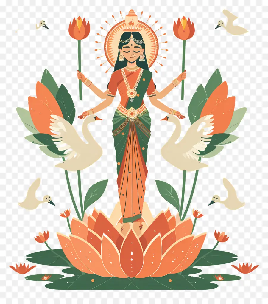 Vasant Panchami，Ilustrasi Dewi Dengan Lotus PNG