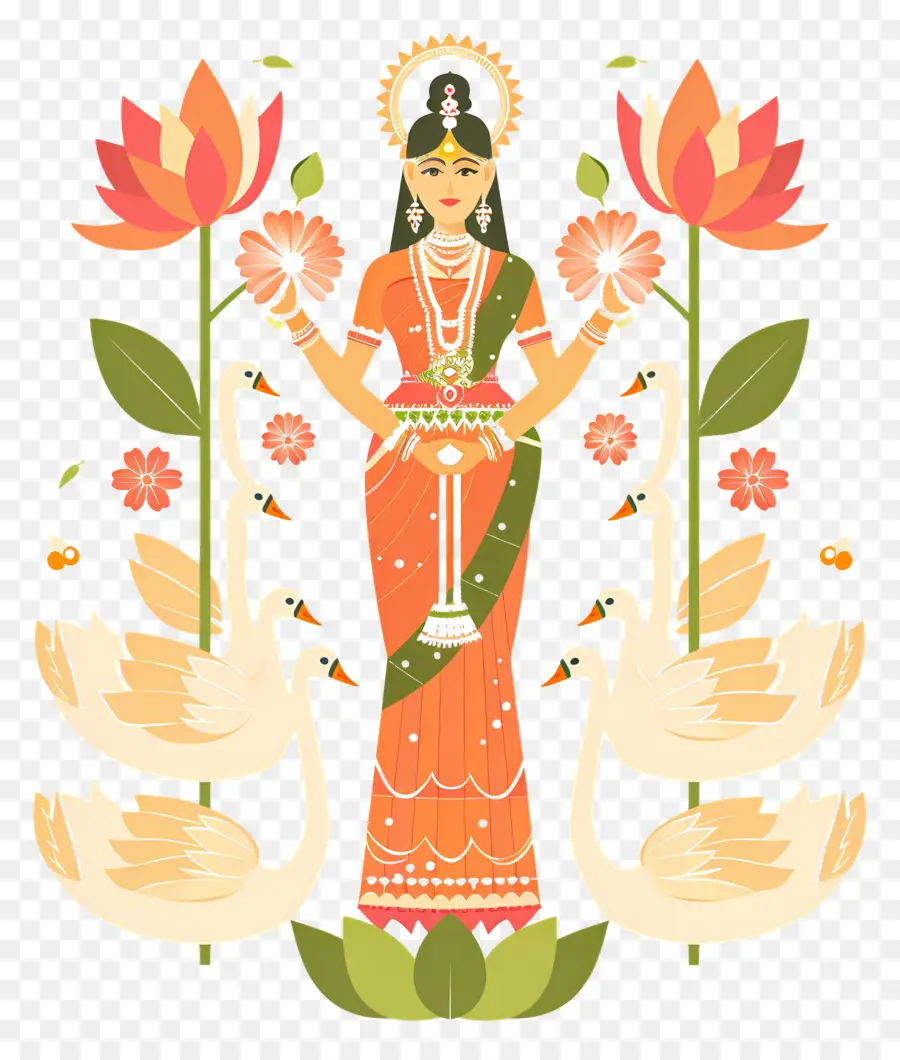 Vasant Panchami，Ilustrasi Dewi Dengan Angsa PNG