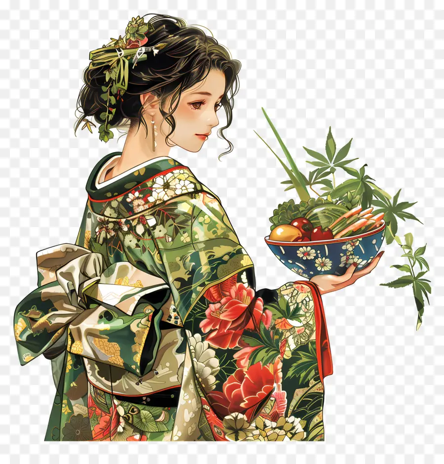 Wanita Tradisional，Wanita Dalam Kimono PNG