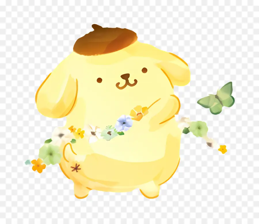 Pompompurin，Anjing Kuning Dengan Bunga PNG