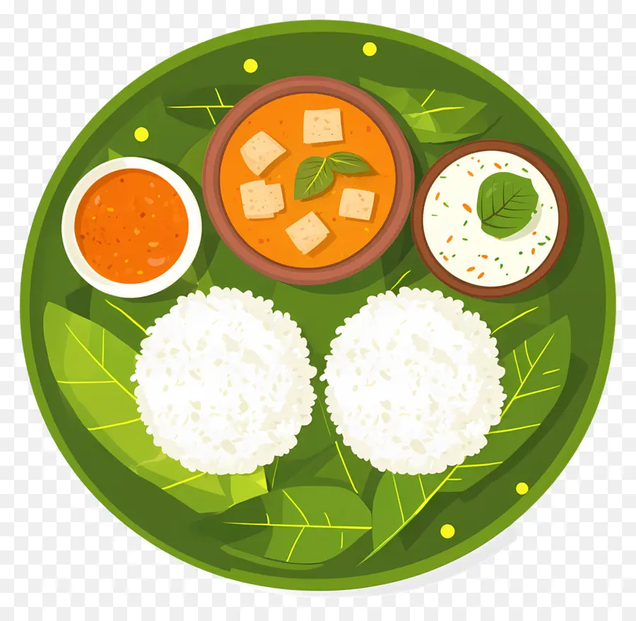 Thali India，Nasi Dan Ayam Di Daun PNG