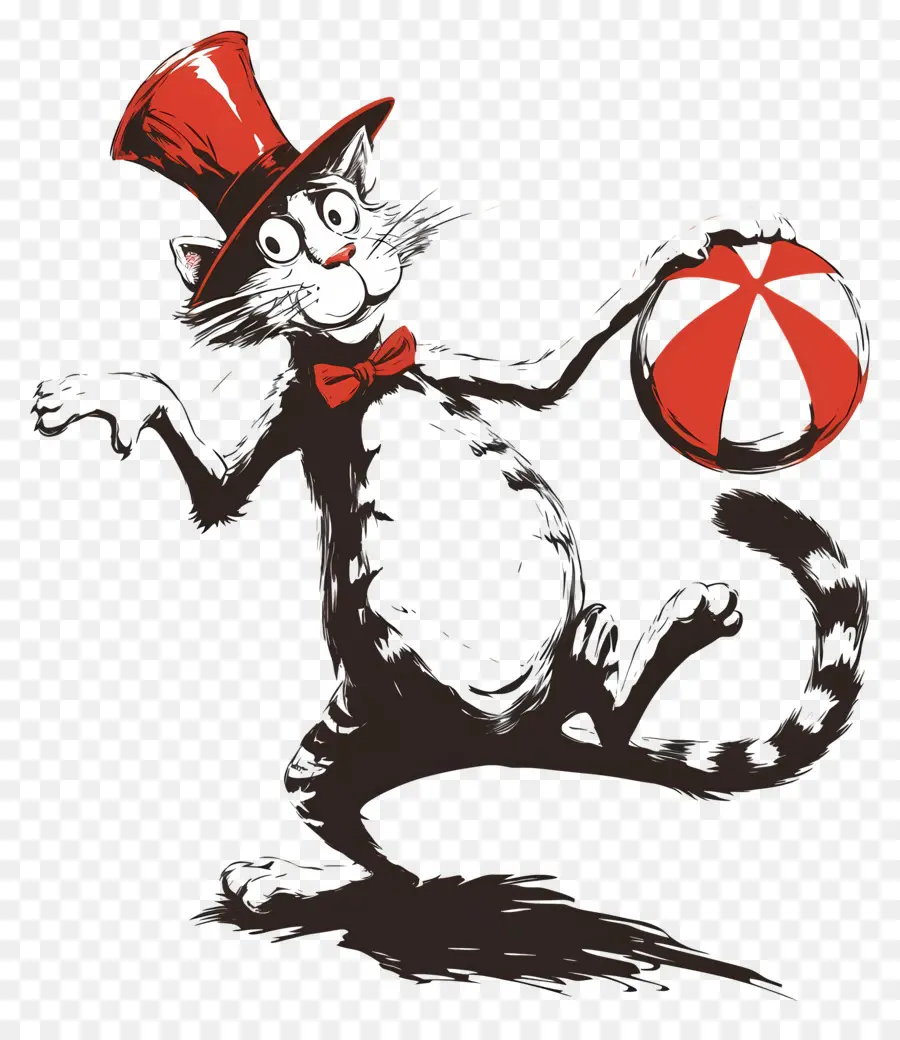 Dr Seuss，Kucing Dengan Topi Dan Bola PNG