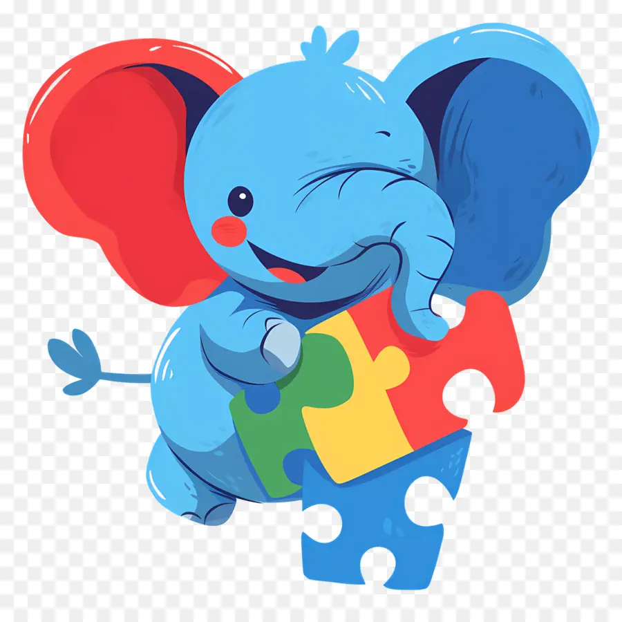 Hari Peduli Autisme，Gajah Biru Dengan Potongan Puzzle PNG