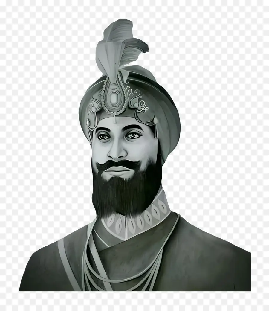 Guru Gobind Singh，Potret Monokrom Dengan Sorban PNG