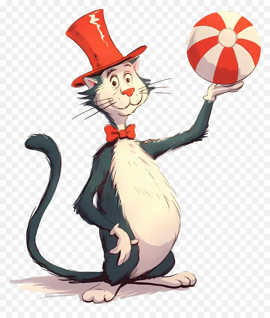 Dr Seuss，Kucing Bertopi Tinggi Dengan Bola PNG