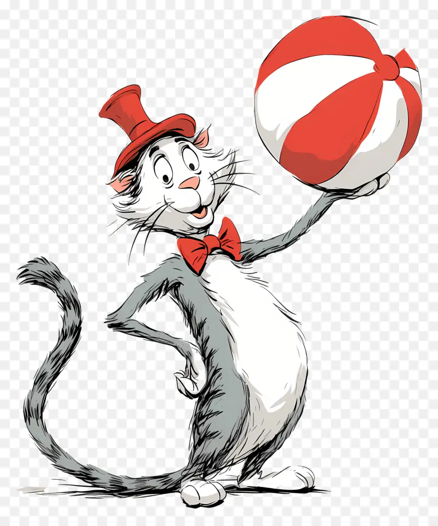 Dr Seuss，Kucing Bertopi Tinggi Dengan Bola PNG