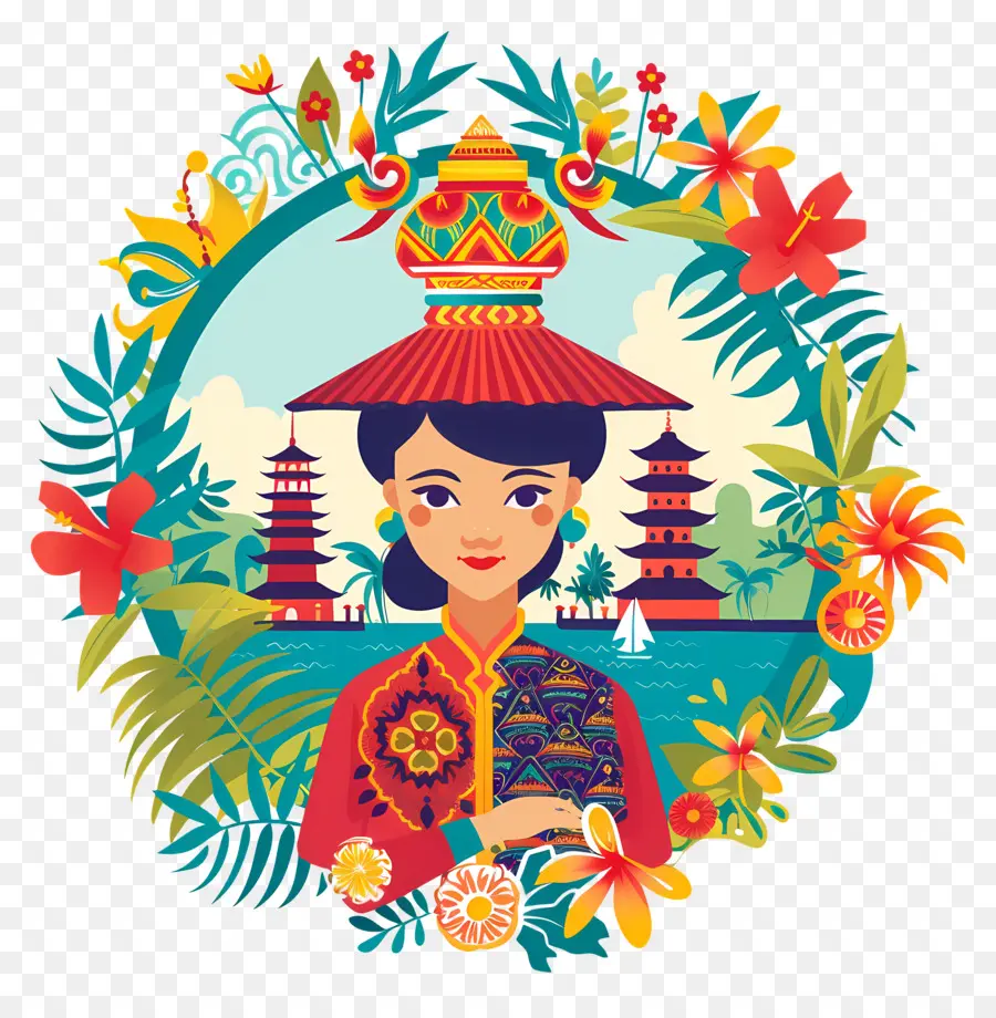 Wanita Indonesia，Ilustrasi Budaya Penuh Warna PNG