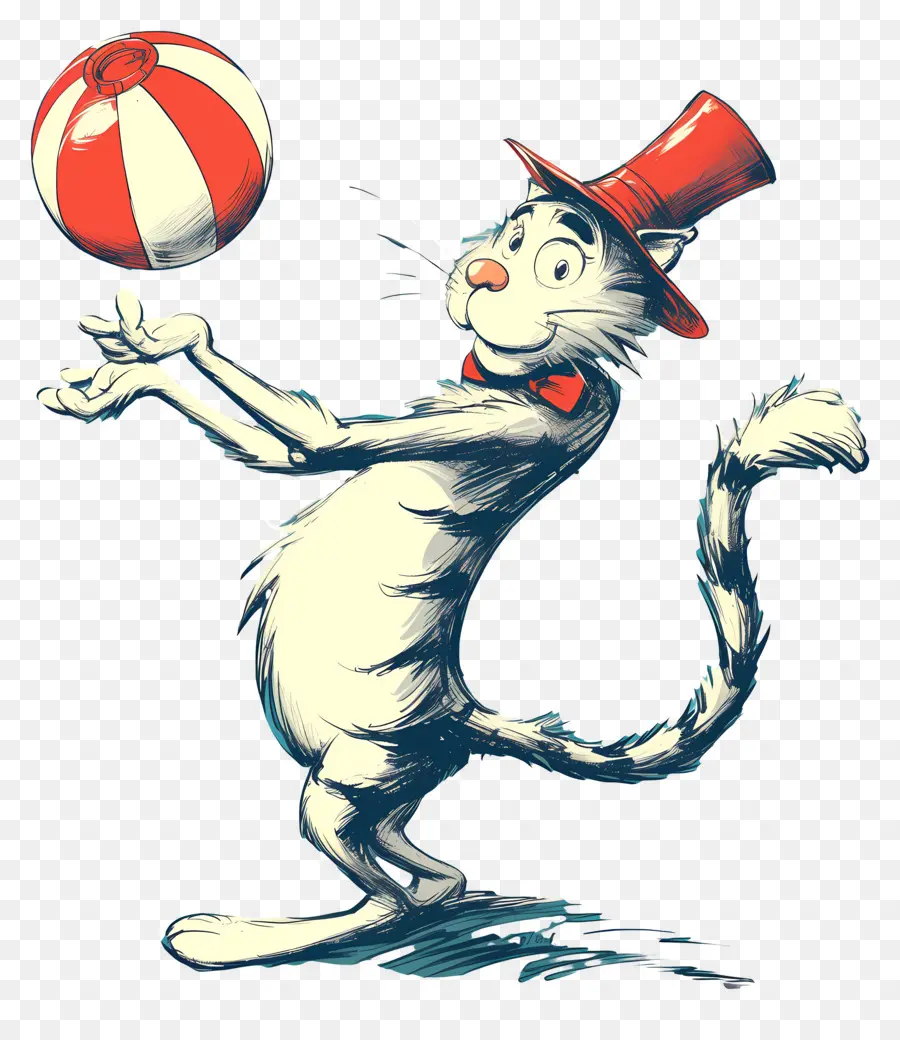 Dr Seuss，Kucing Dengan Topi Dan Bola PNG