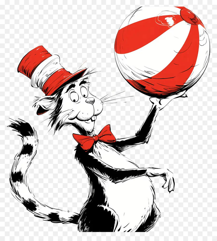 Dr Seuss，Kucing Dengan Topi Dan Bola PNG