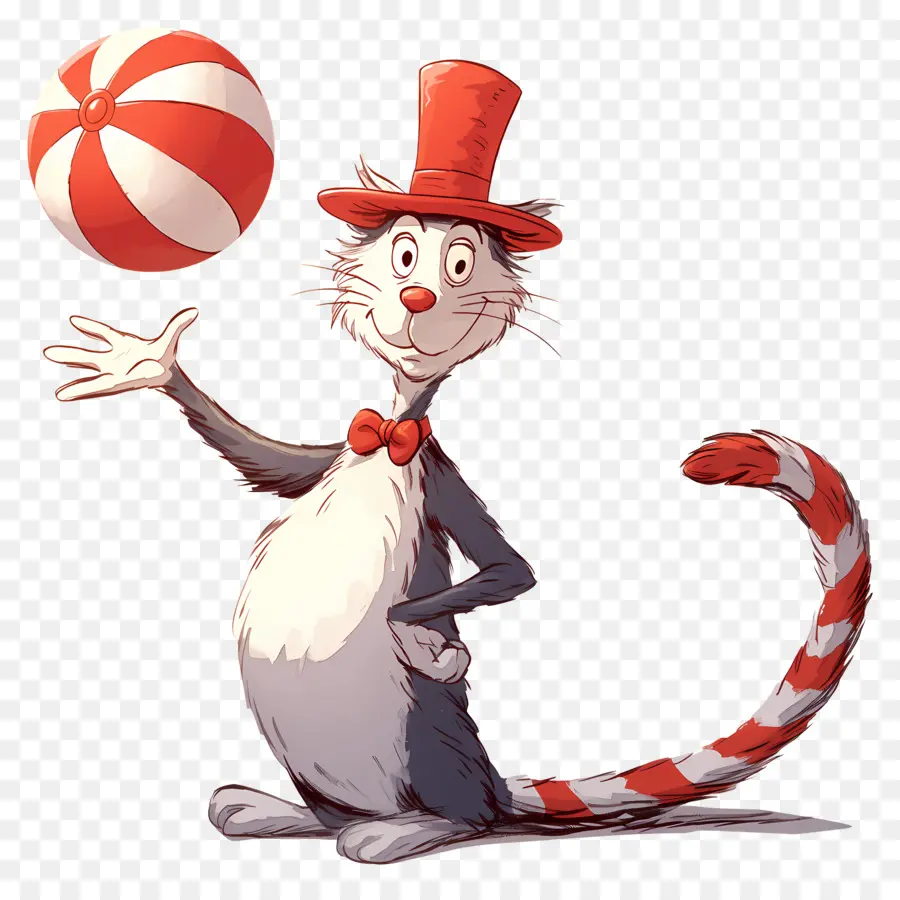 Dr Seuss，Kucing Bertopi Tinggi Dengan Bola PNG