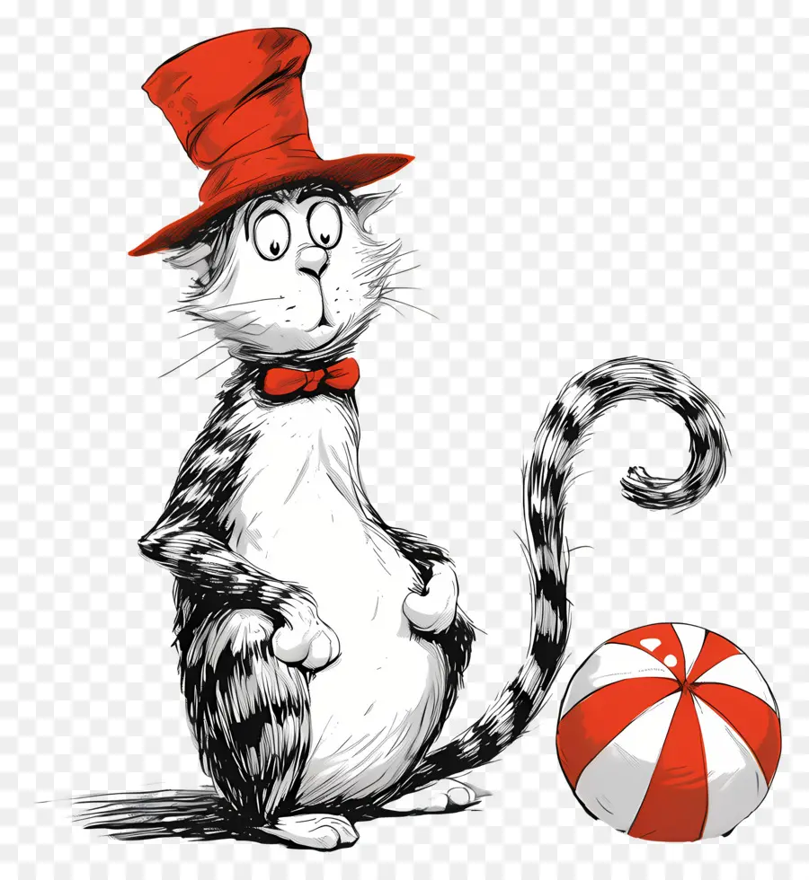 Dr Seuss，Kucing Dengan Topi Merah Dan Dasi Kupu Kupu PNG