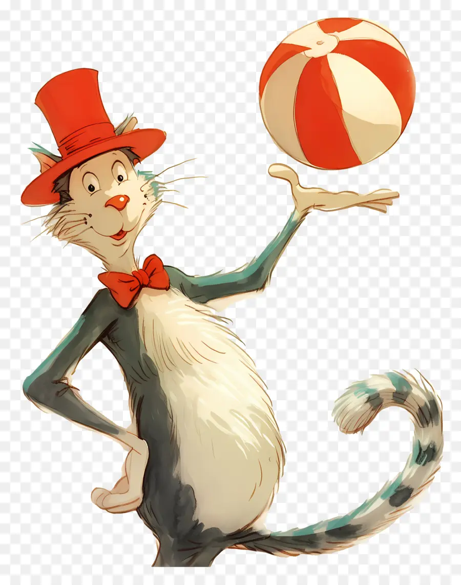 Dr Seuss，Kucing Bertopi Tinggi Dengan Bola PNG