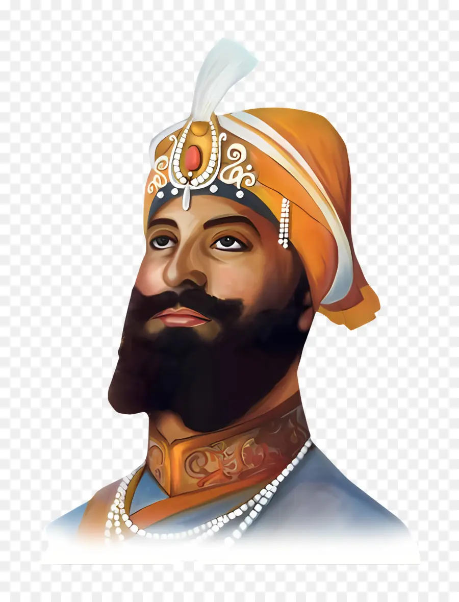 Guru Gobind Singh，Potret Berwarna Dengan Sorban PNG