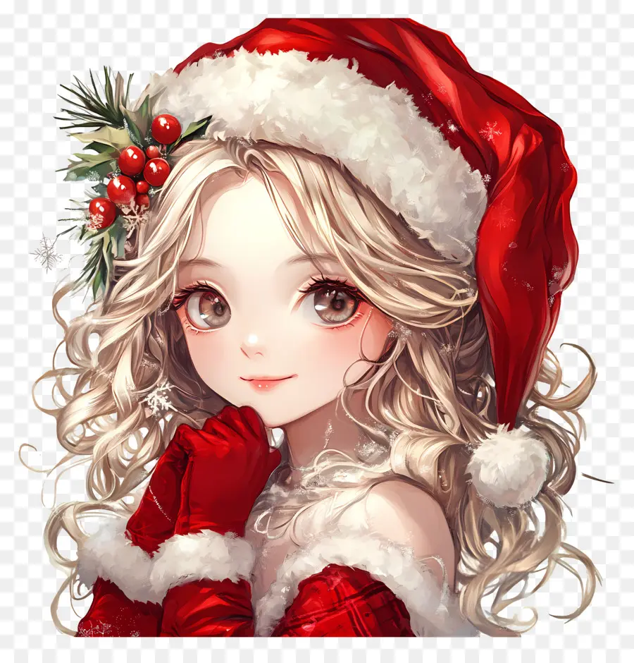 Anime Natal，Gadis Topi Santa PNG