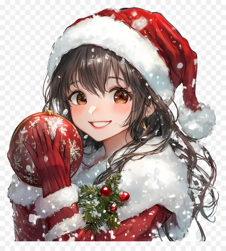 Anime Natal，Gadis Topi Santa PNG