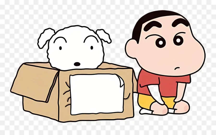 Shinchan，Kartun Anak Laki Laki Dan Anjing Dalam Kotak PNG