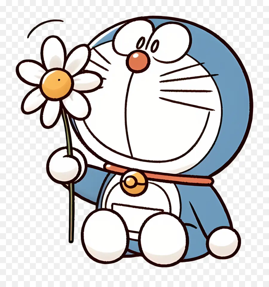 Doraemon，Robot Biru Dengan Bunga PNG