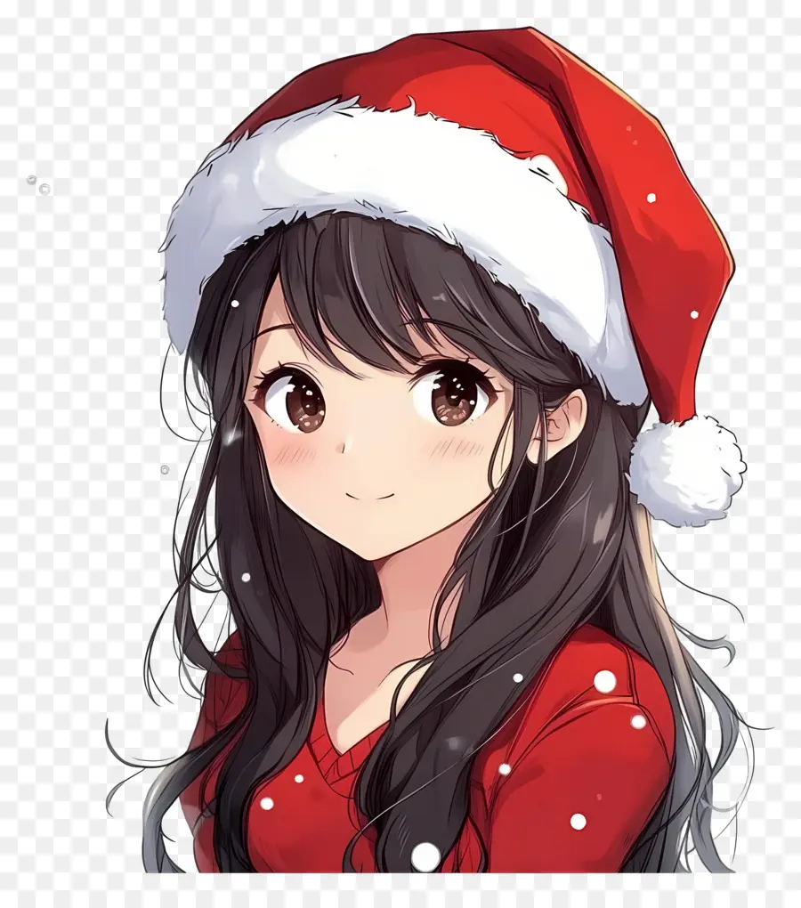 Anime Natal，Gadis Topi Santa PNG