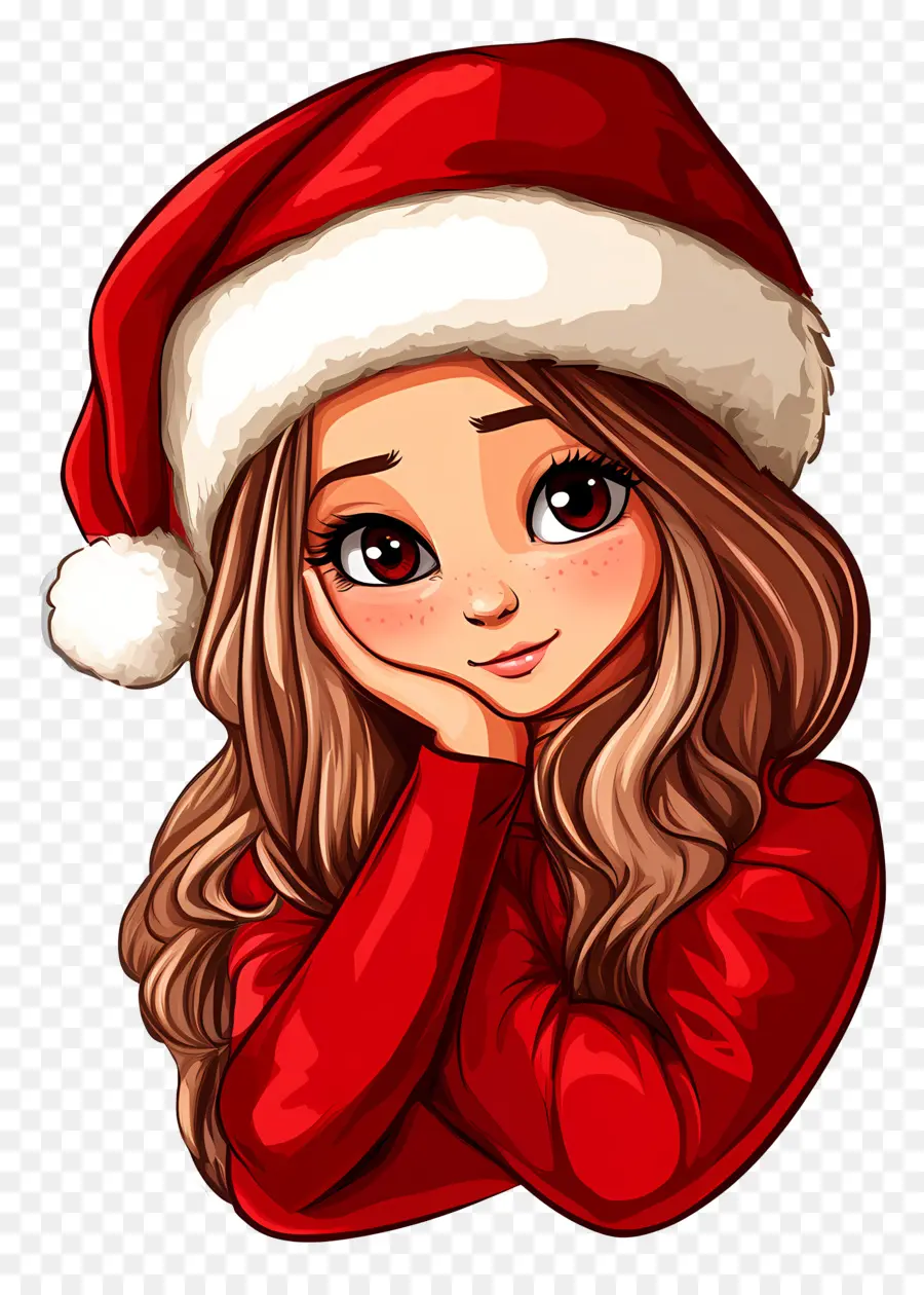 Anime Natal，Gadis Topi Santa PNG