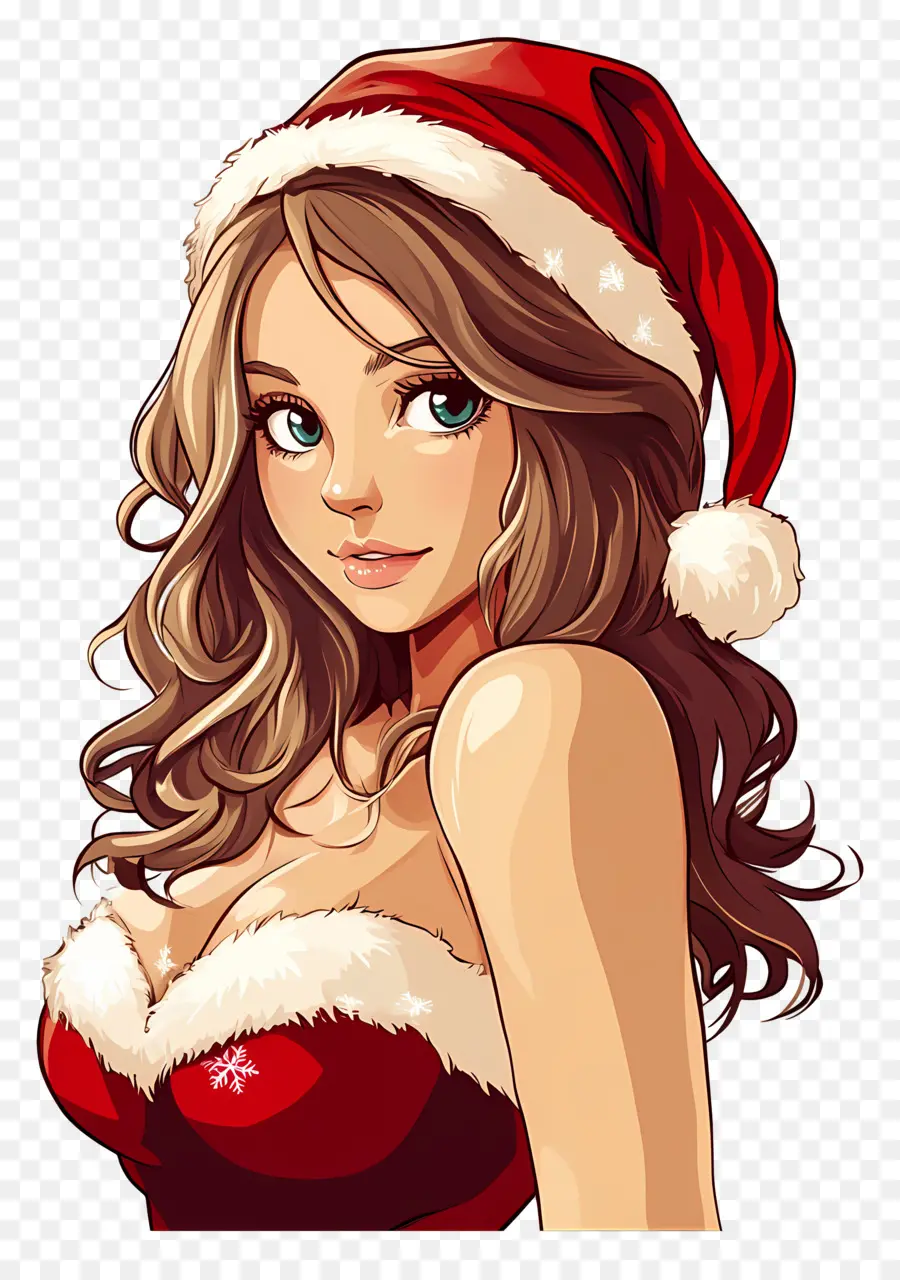 Anime Natal，Gadis Topi Santa PNG