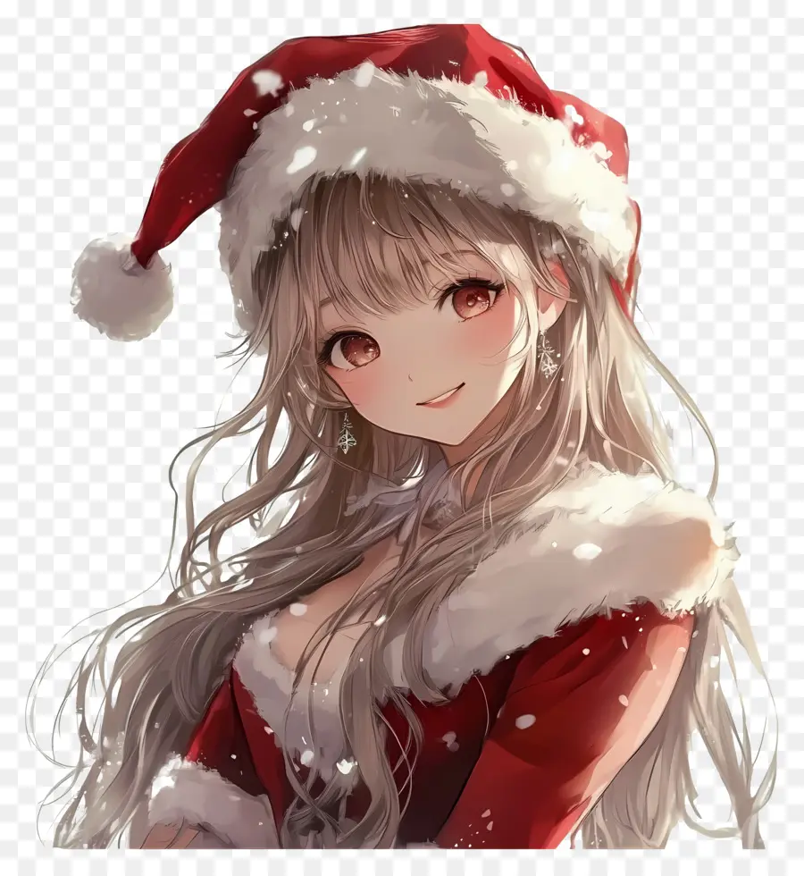 Anime Natal，Gadis Topi Santa PNG