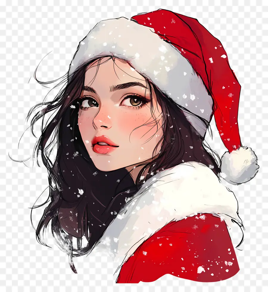 Anime Natal，Gadis Topi Santa PNG