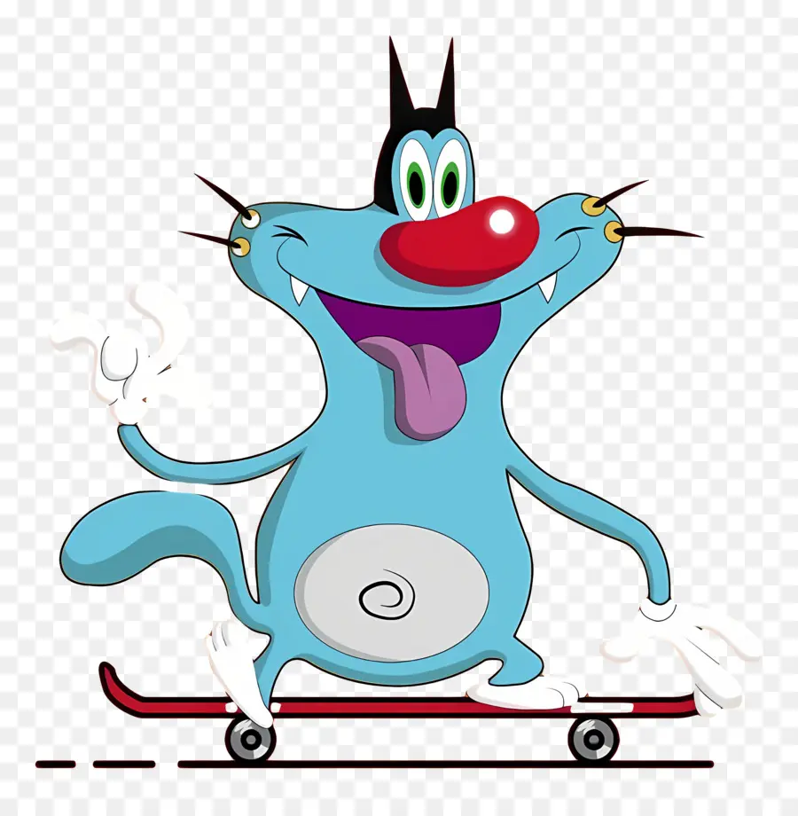 Oggy Dan Kecoak，Kucing Kartun Biru Di Skateboard PNG