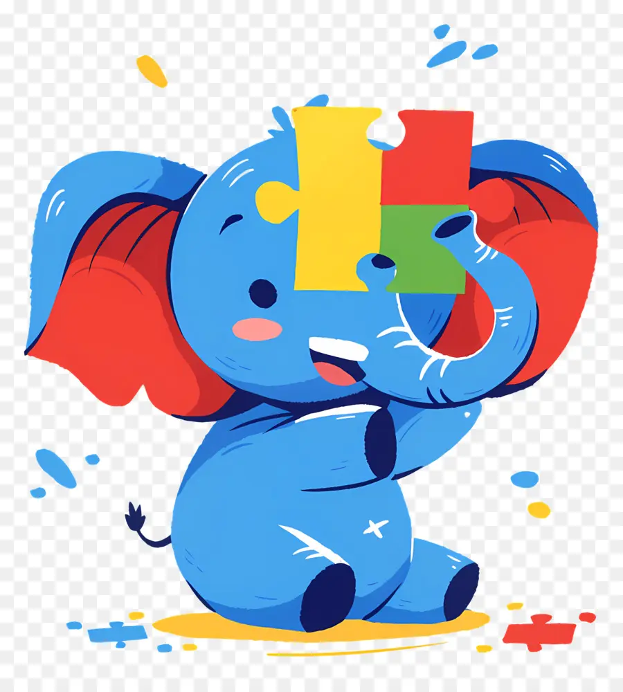 Hari Peduli Autisme，Gajah Biru Dengan Potongan Puzzle PNG