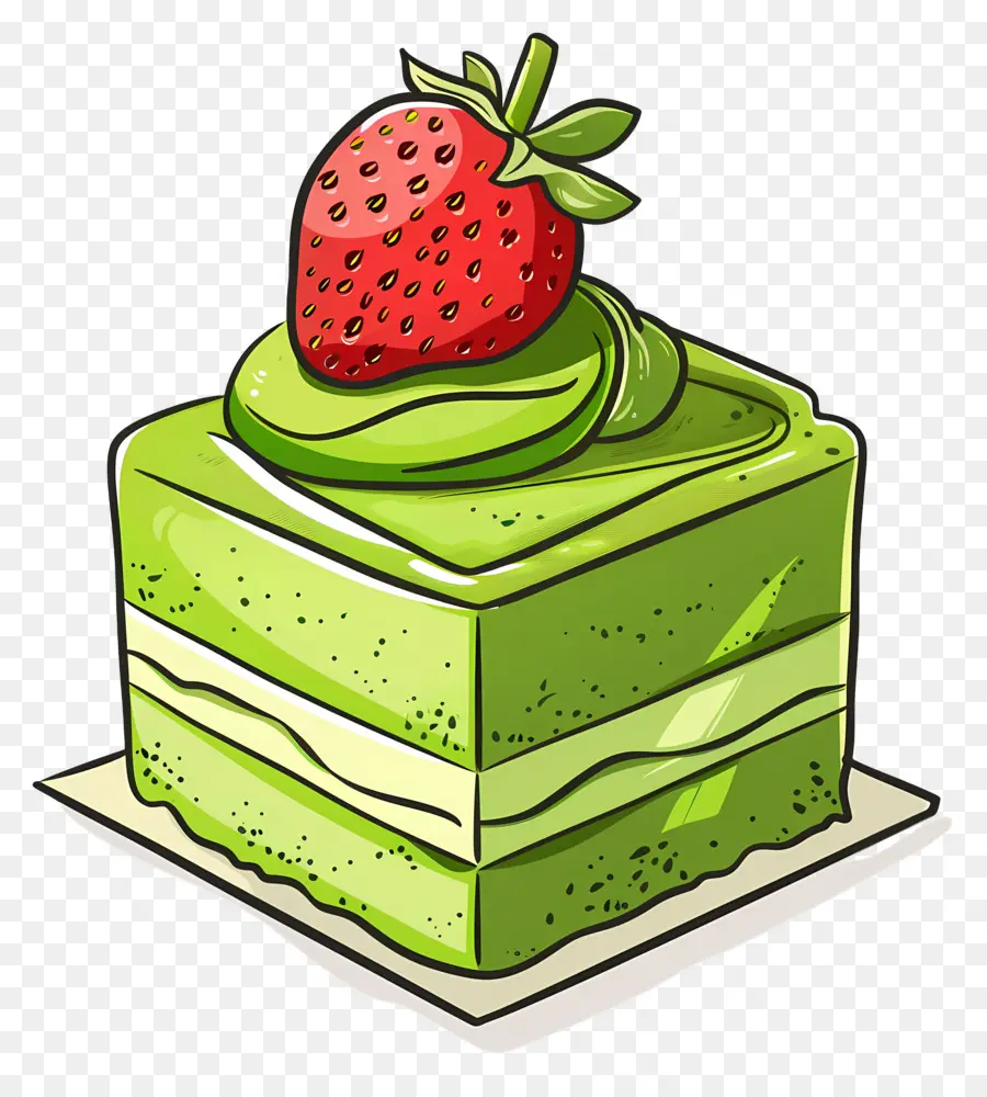 Kue Matcha，Kue Hijau Dengan Stroberi PNG