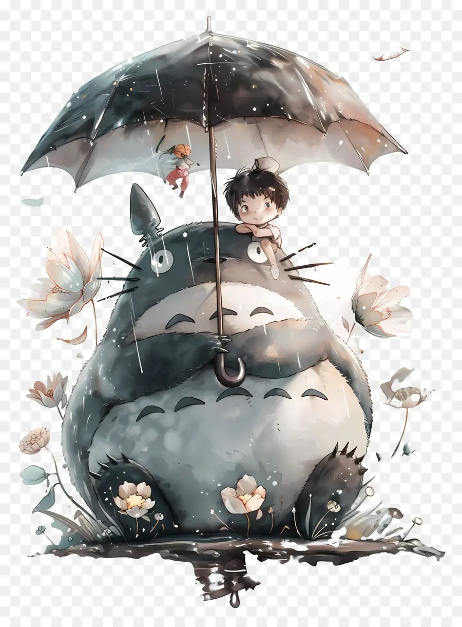 Totoro，Totoro Dengan Payung PNG