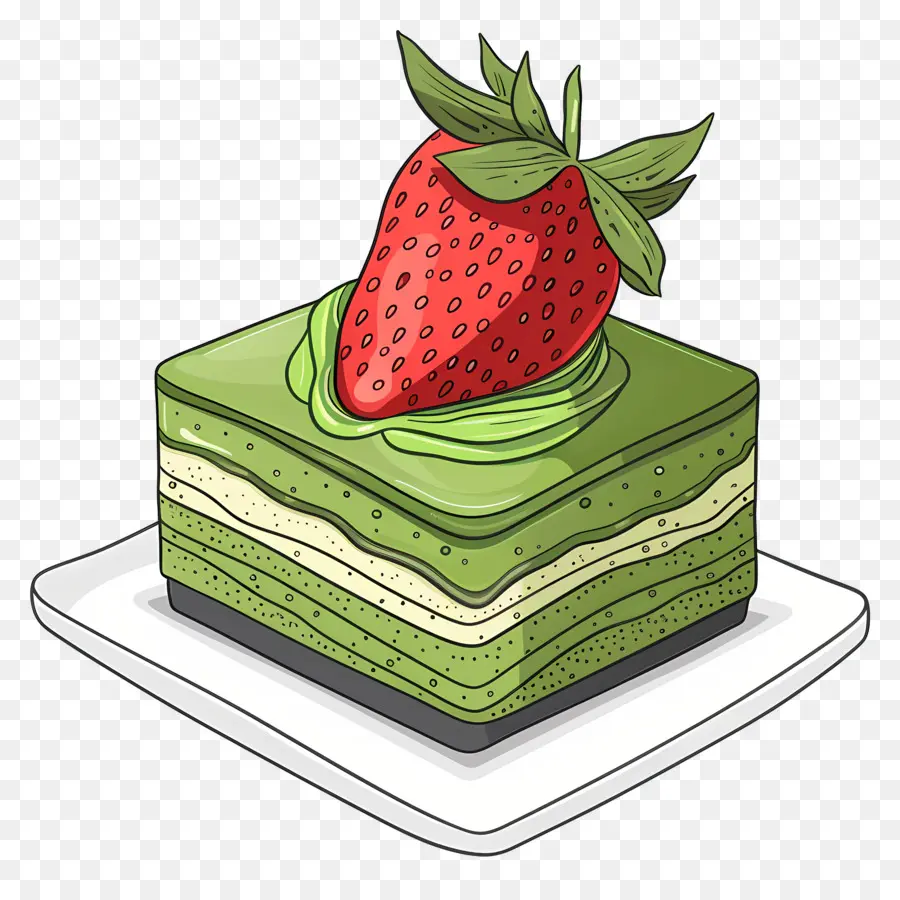 Kue Matcha，Kue Hijau Dengan Stroberi PNG