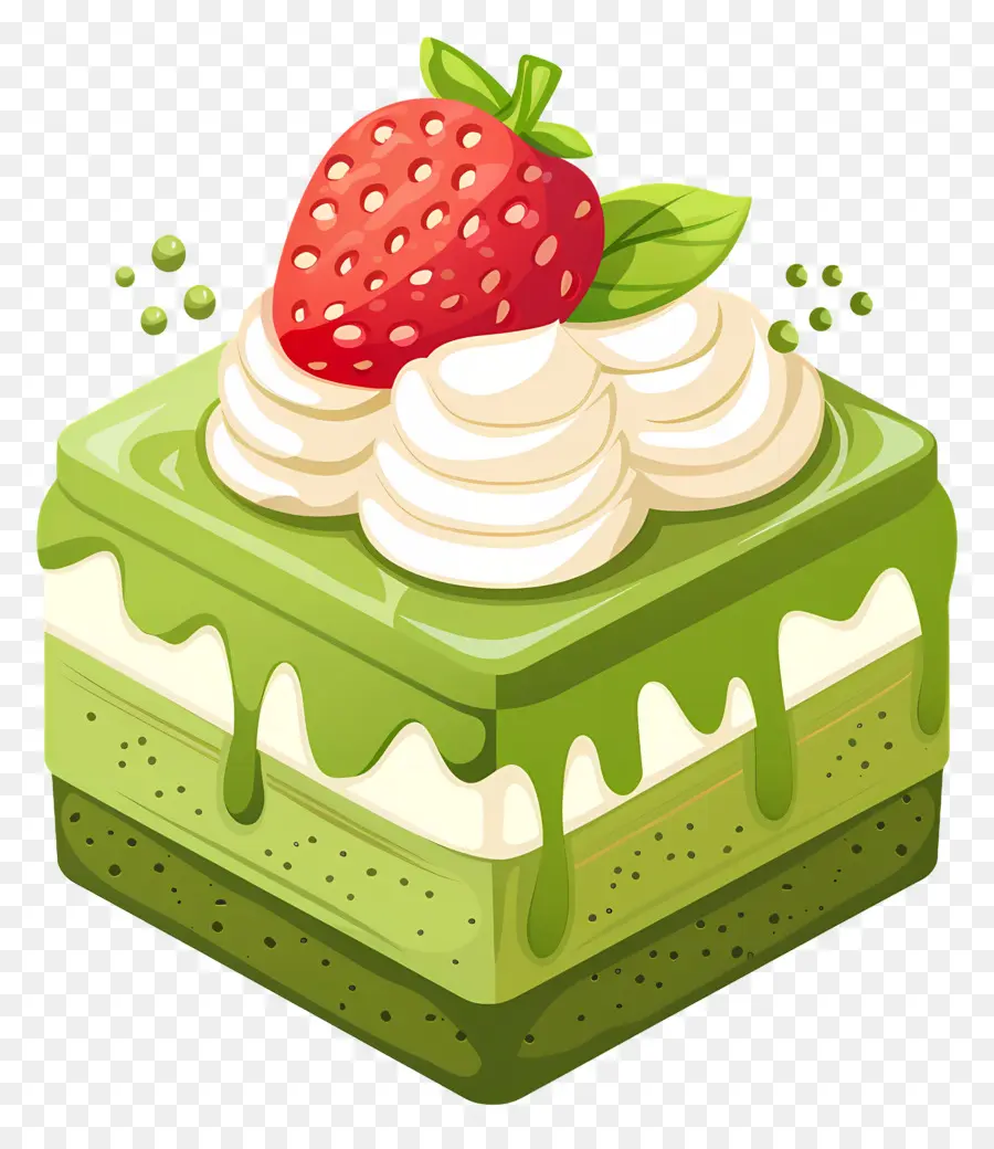 Kue Matcha，Kue Hijau Dengan Stroberi PNG