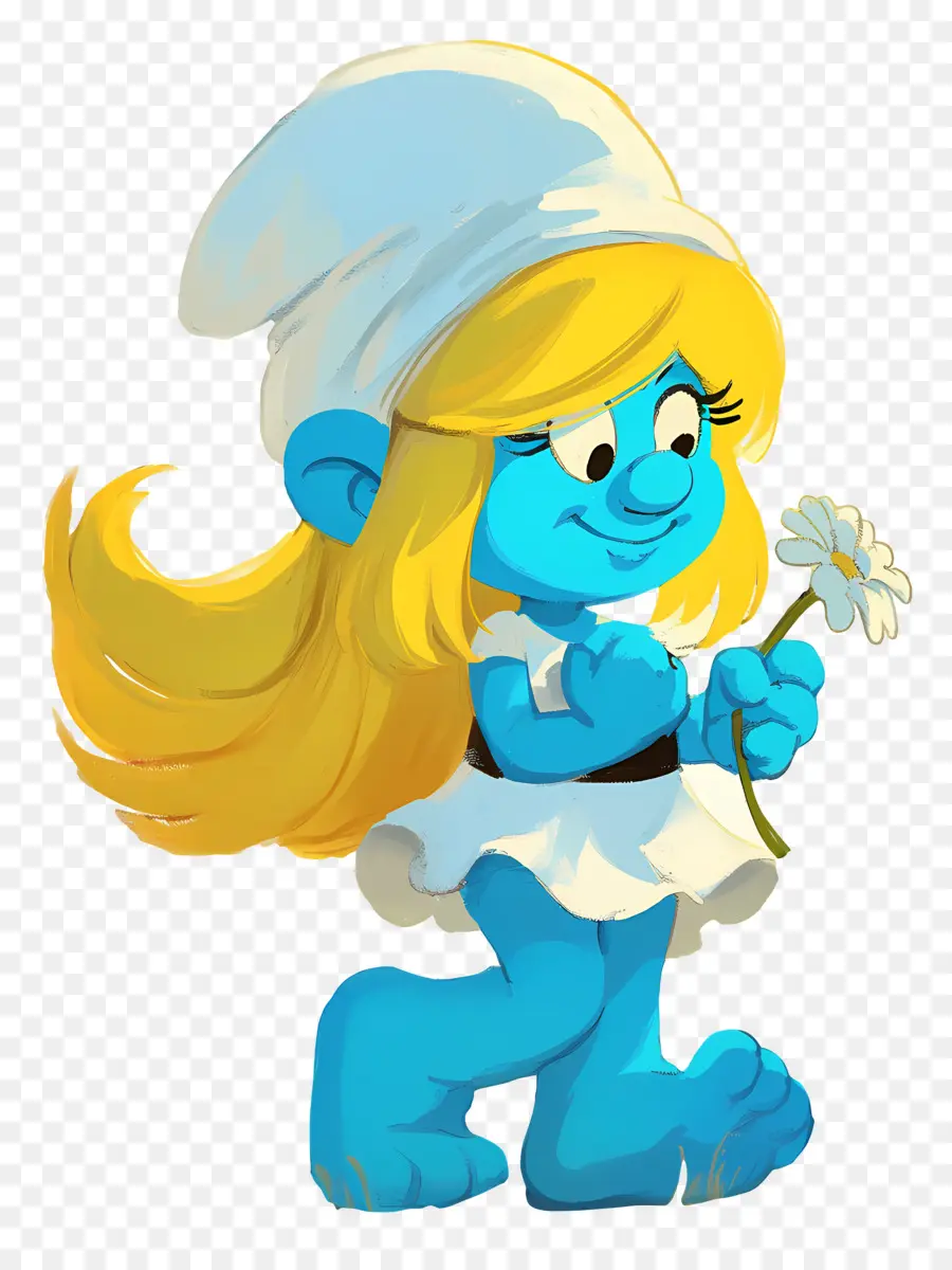 Smurfette，Karakter Kartun Biru Dengan Bunga PNG