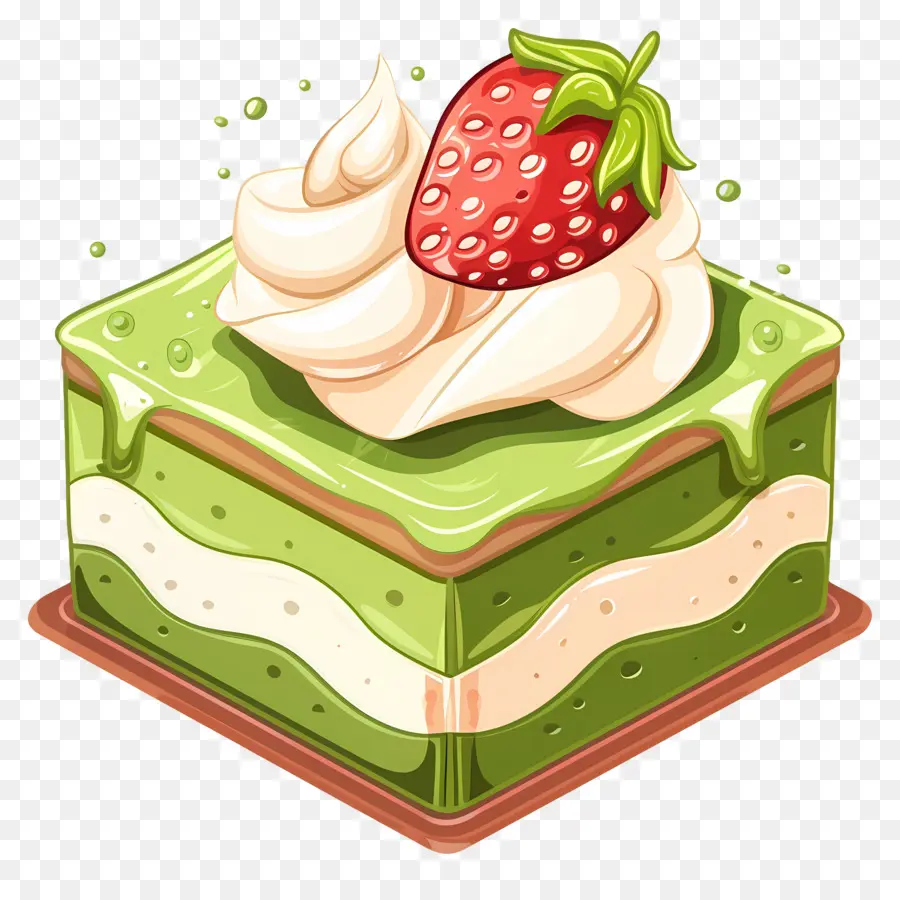 Kue Matcha，Kue Hijau Dengan Stroberi PNG