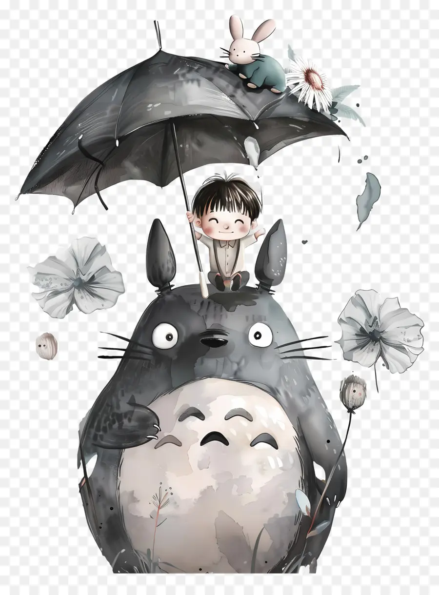 Totoro，Totoro Dengan Payung PNG